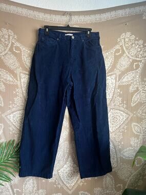 Frances Valentine Navy Corduroy Wide Leg Cropped Trousers Size 0